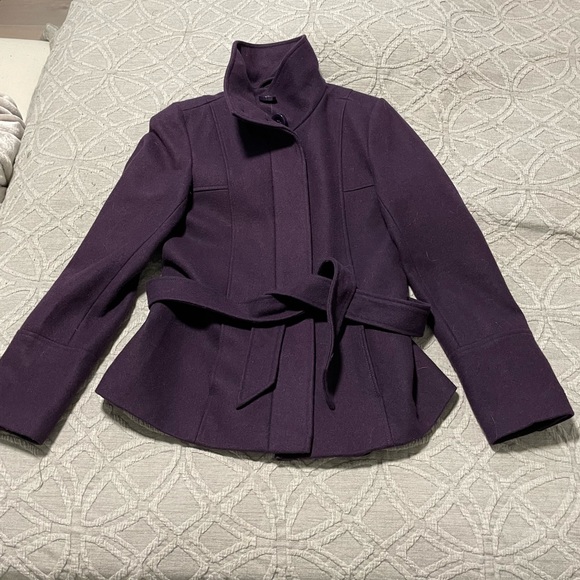 RW&CO Deep Purple Wool Blend Pea Coat with Belt ~ size Small - Picture 2 of 14